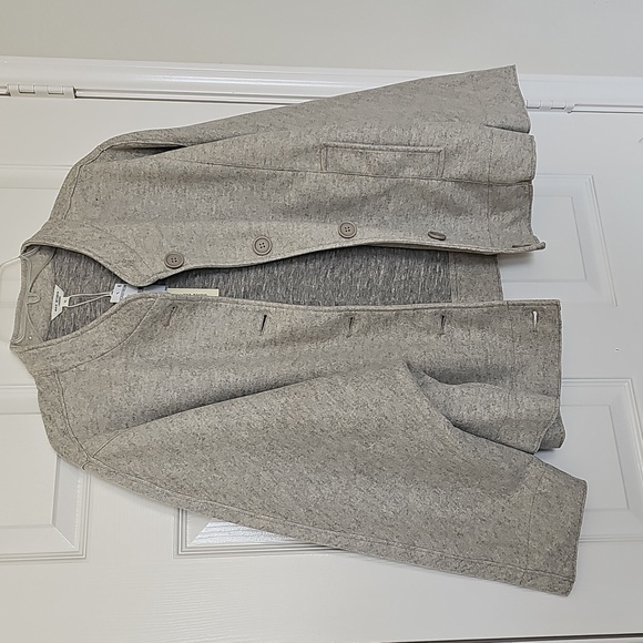 NWT Max Studio Brushed Knit Bomber Jacket Button Closure Heather Oatmeal 1X - Picture 4 of 16